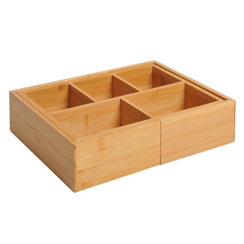 Bamboe opbergdoos met lade, uitschuifbare bureau-organizer