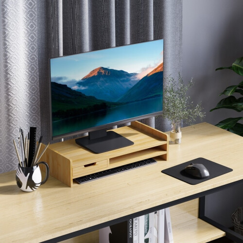 Monitorstandaard met lade, houten bureau-organizer 2