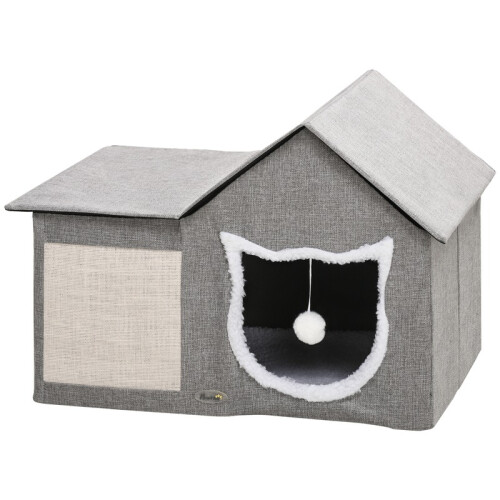 Cat House with Scratching Surface, Play Ball and Cozy Sleeping Cave 1