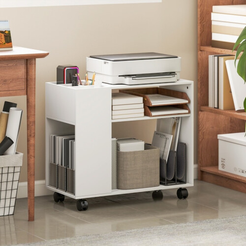 Printerstandaard met opbergplanken, bureau-organizer, wit 2