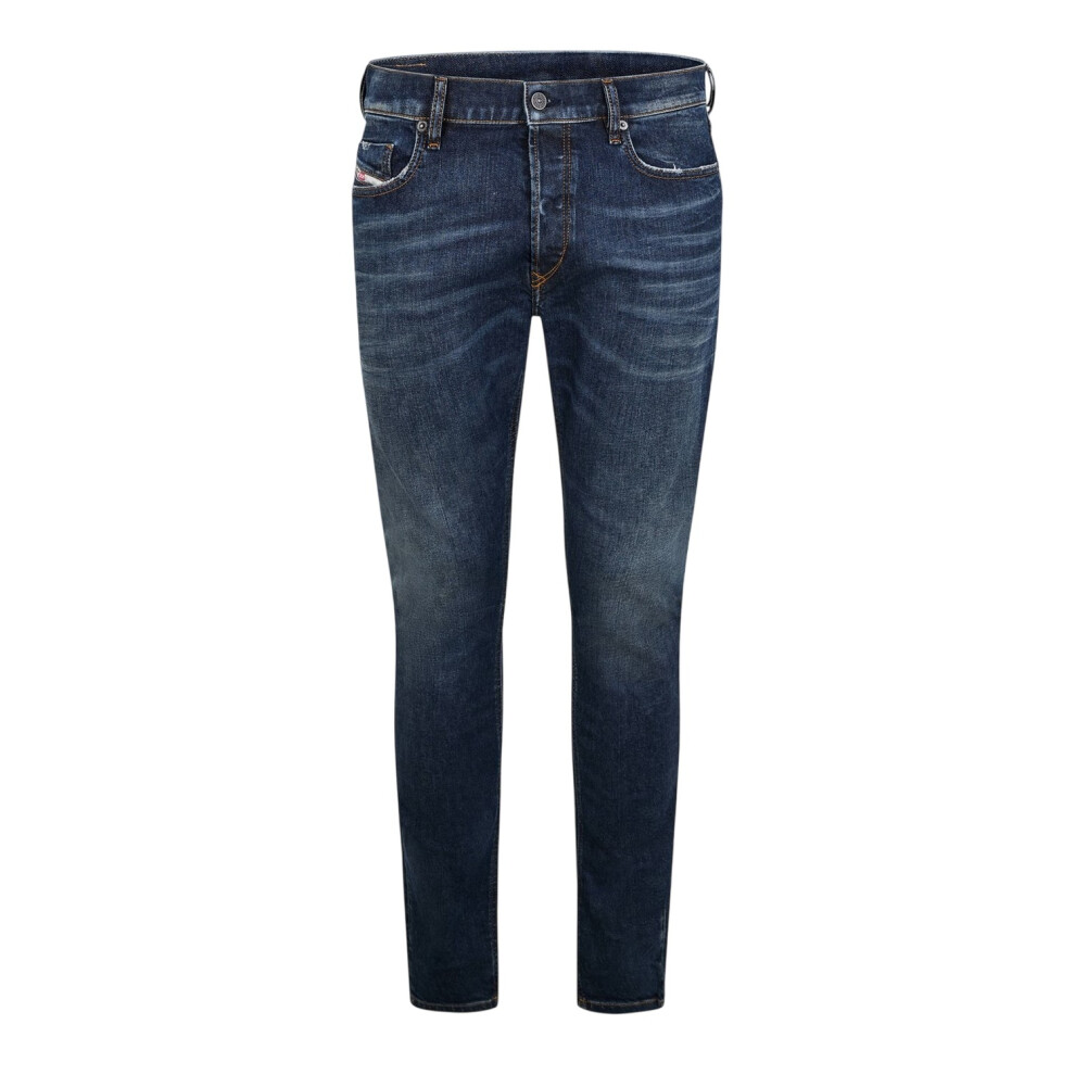 Diesel (31R, Dark Blue Washed) Mens Denim 5 Pockets Straight Jeans