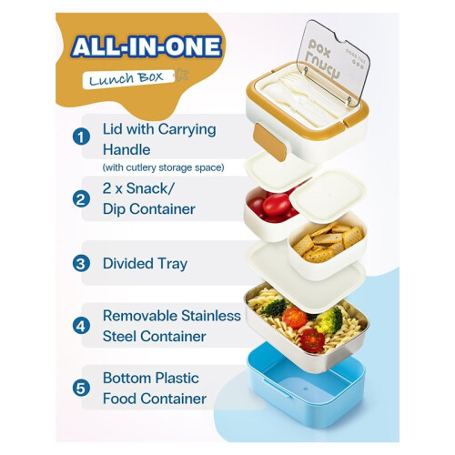 Home Stainless Steel Bento Lunch Box, Stackable, Portable with Utensils 2