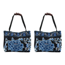 2X Chinesischen Stil Frauen Handtasche Stickerei Ethnische Sommermode Handgemachte Blumen Damen Tote Umhängetaschen -Body (Blaue Pfingstrose)