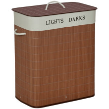 Narrow Bamboo Laundry Basket 100L with Lid, 2 Removable Laundry Bags