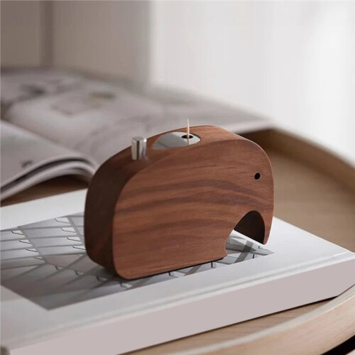 Toothpick Holder Walnut Wood Toothpicks Box Push-Type Cute Elephant Shape for Table Decorative Accessories 1