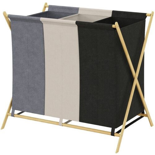 3 Compartment Laundry Basket 129L, Foldable Laundry Sorter Hamper 1
