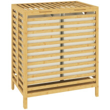 Bamboo Laundry Basket with Lid, 2 Compartments, Foldable 64L