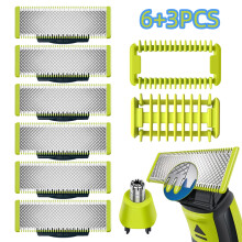 Verpakking met 6 scheermesjes, compatibel met Philips OneBlade vervangingsmesjes.
