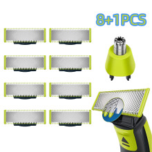 Scheerapparaat met 8 mesjes + 1 neushaartrimmer, compatibel met Philips OneBlade vervangingsmesjes.