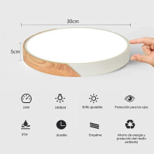 Moderne runde LED-Deckenleuchte aus Holz, 24 W, 30 cm, weiß, für Wohnzimmer, Küche, Schlafzimmer, Flur