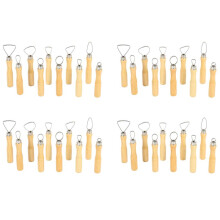 Metal + Wood Thick Handle Flat Wire Cutter Clay Pottery Sculpting Tool Set Pack of 40