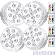 Set van 4 waterdichte LED-lampen met afstandsbediening, RGB-kleurveranderende decoratieve vijververlichting voor binnen en buiten.