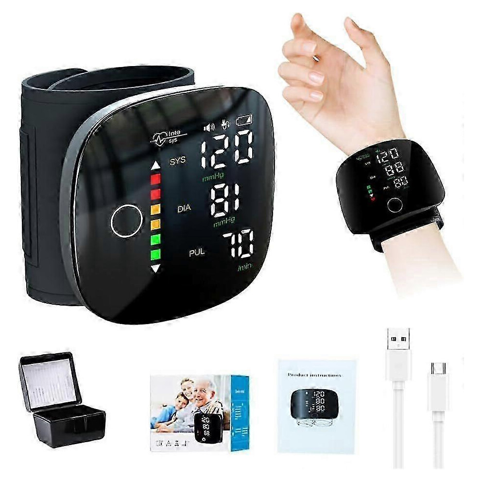 Wrist Blood Pressure Monitor, Automatic BP Monitor with LED Touch Screen, Voice Guidance, Rechargeable, Accurate Home Us