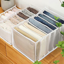 Set van 2 wasbare kledingorganizers met 7 vakken voor jeans en leggings, opvouwbare opbergdoos, 36 x 17 x 12 cm