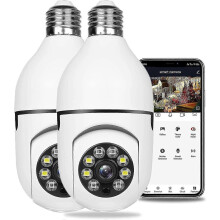 Set van 2 wifi-camera's in de vorm van een lamp voor buiten, met 360 graden beeld, automatische tracking, tweewegsaudio en bewegingsdet