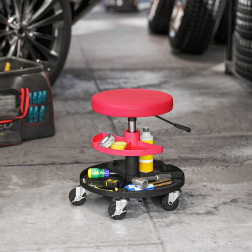 Rolling Workshop Stool with Trays, Adjustable Height 40-51cm, 135kg Capacity 2