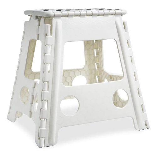 Heavy Duty 17" Folding Step Stool, Non-Slip Platform, 150kg Load, White