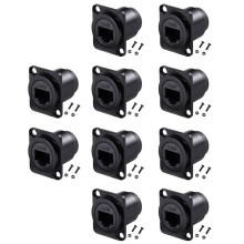 10PCS D-Type RJ45 Coupler, Shielded RJ45 Panel Mount Connector, CAT6/CAT5E/CAT5 Female to Female LAN Network Bulkhead