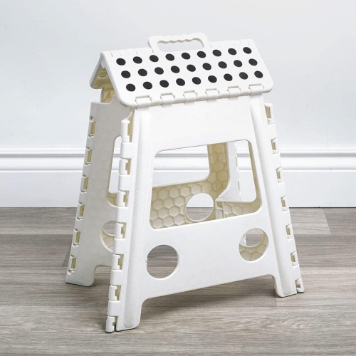 Heavy Duty 17" Folding Step Stool, Non-Slip Platform, 150kg Load, White 1