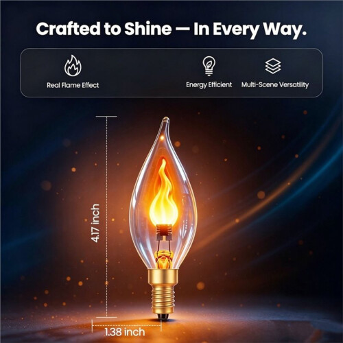 6 Pcs Flame Light Bulbs E12 Candelabra, Realistic Flickering LED Fire Light Bulb, Flicker Bulb for Lantern Lamp 1