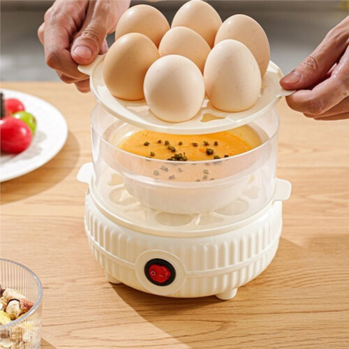Compact Egg Cooker with Auto Shut Off for Hard/Soft Boiled Eggs & Custard, Ideal for Dorms Two Floor US Plug 1
