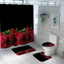 Ensemble rideau de douche à motif rose turquoise avec tapis de bain antidérapant