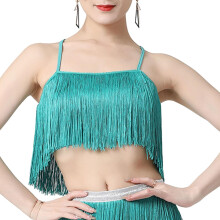Haut de danse orientale turquoise pour femme, orné de pompons et de franges, taille XL