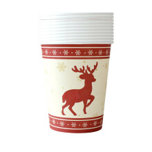 Vasos de papel con estampado de renos navideños a cuadros, 10 unidades, gruesos.
