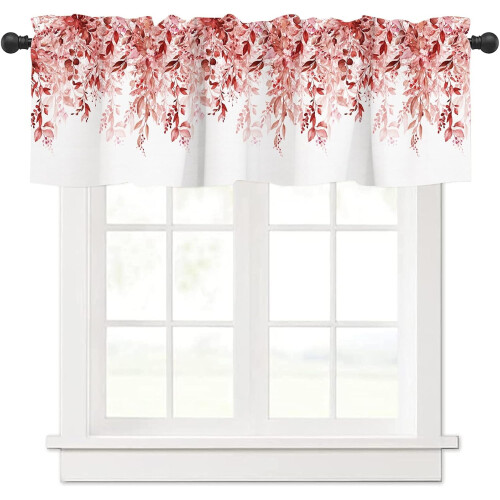 Red Sage Floral Kitchen Valance Watercolor Eucalyptus Retro