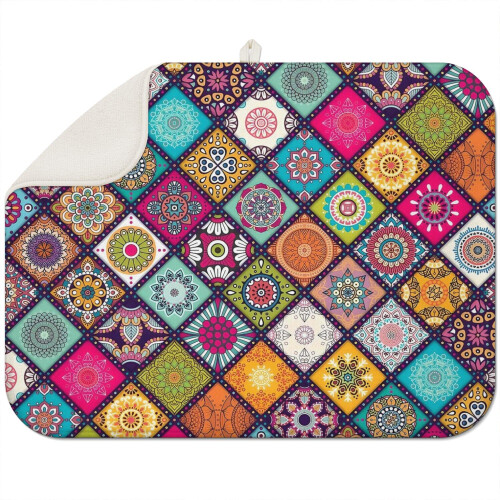 Tapete de secagem em microfibra com estampa boho, 45,7 x 61 cm (18 x 24 polegadas)