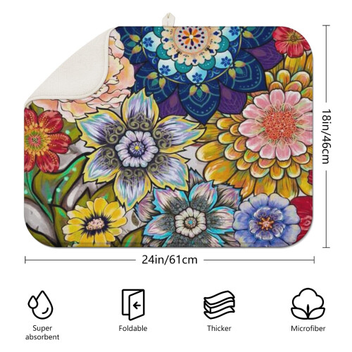 Boho blomstermønster tørkematte i mikrofiber, 18 x 24 tommer 1