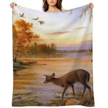 Plaid met print van Deer River Forest, 60 x 80 inch
