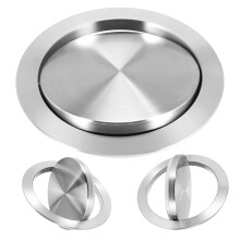 (230mm) Garbage Flap Lid, 430 Stainless Steel Silver Flush Built-in Balance Swing, 205/230mm Diameter for Kitchen Counter Top Trash Can Dustbin