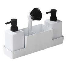 (White) Keukenopbergrek, waterdichte plastic zeepdispenser met sponshouder, voor de gootsteen, zwart
