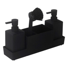 (Black) Keukenopbergrek, waterdichte plastic zeepdispenser met sponshouder, voor de gootsteen, zwart