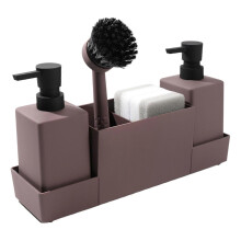 (reddish brown) Keukenopbergrek, waterdichte plastic zeepdispenser met sponshouder, voor de gootsteen, zwart
