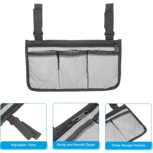 Wheelchair Armrest Bag Gray Waterproof Storage Pouch 2