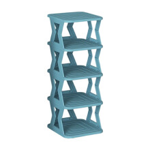 Étagère à chaussures en plastique à 5 niveaux bleue pour petits espaces