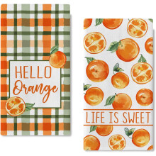 Torchons de cuisine orange printemps-été, lot de 2, 45,7 x 66 cm