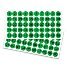 (green) Naklejki z okrągłymi liczbami, 50 arkuszy, od 1 do 100, samoprzylepne, 25 mm, do oznaczania szafek szkolnych