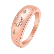 Alliance pour femme en acier inoxydable doré rose avec lune et étoile