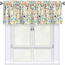 Floral Curtain Valance Rod Pocket Watercolor Grey Yellow