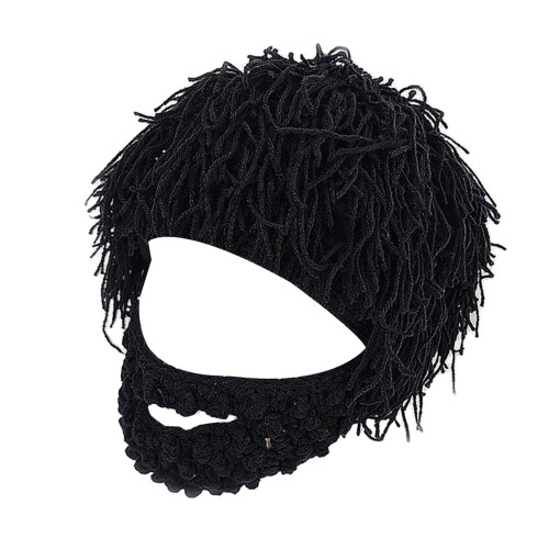 Gestrickte Bartmütze, Wintermütze, Kälteschutzmütze, Schwarz, Größe L 1