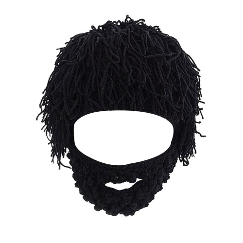 Gestrickte Bartmütze, Wintermütze, Kälteschutzmütze, Schwarz, Größe L 2