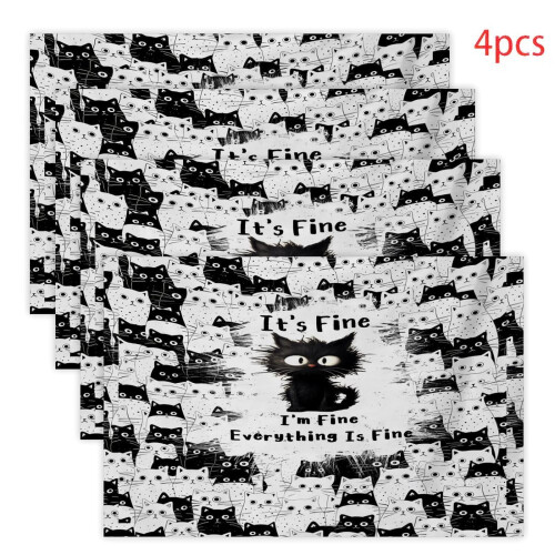 Sets de table Chats Noirs, lot de 4, 30 x 45 cm, lavables