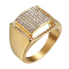 Bague hip-hop vintage en acier inoxydable pour homme avec motif cubique