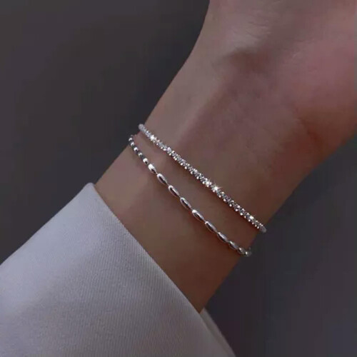 Pulseira de prata de lei 925 com contas em camada dupla