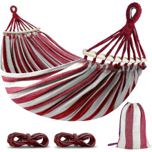 (Red white, 220*150cm) Hamaca con barras separadoras de 220x150cm. Tejido de lona resistente. Nudo metálico. Diseño antivuelco.