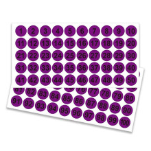 (purple) Naklejki z cyframi okrągłe, 50 arkuszy, 1-100, 25 mm, samoprzylepne, wodoodporne, do szafek szkolnych