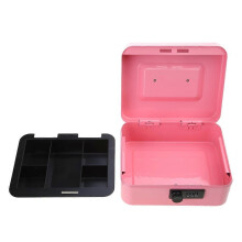 (Pink) Metal Cash Box with Combination Lock, Removable Money Tray, Stainless Steel Carry Handle, Multiple Sizes and Colors